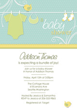 Girls Baby Shower Invitations - Clothesline Baby - Blue